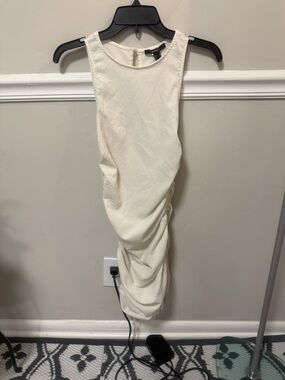 Forever 21 Cream Sleeveless Ruched Midi Dress